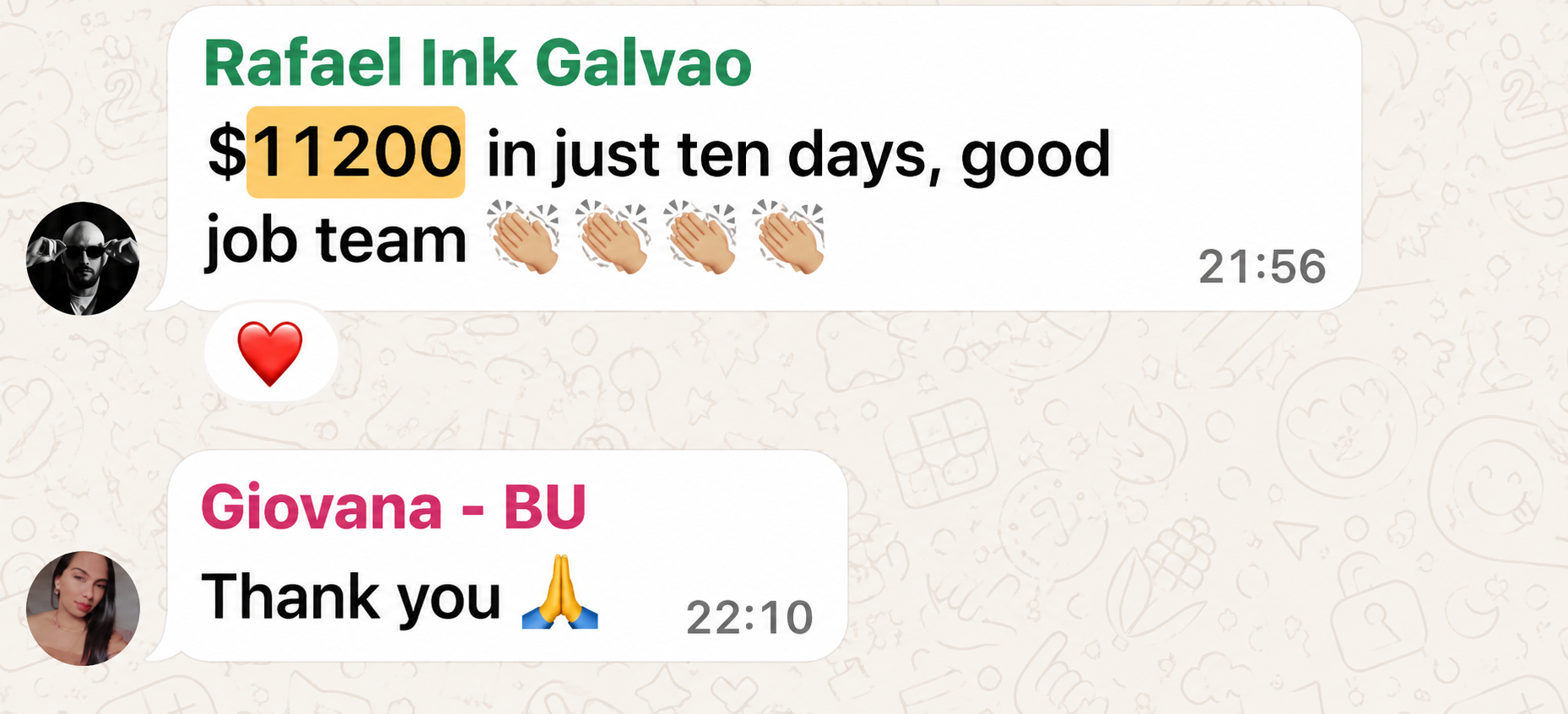 Message from Rafael Galvão: $11,200 in just ten days — good work, team