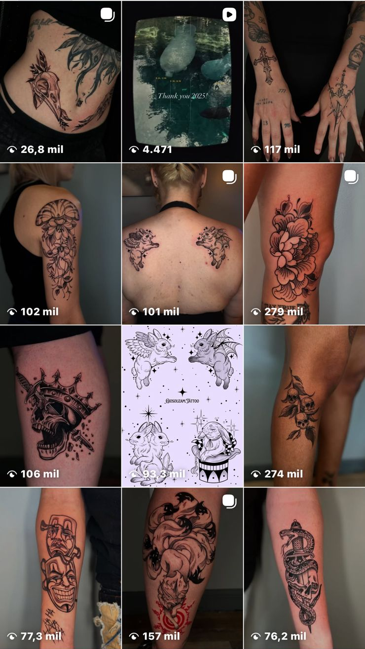 Feed de Gio Souza depois do sistema — posts com 40 a 288 mil visualizações
