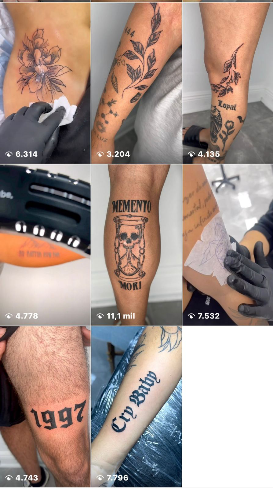 Feed de Gio Souza antes do sistema — posts com 2 a 11 mil visualizações