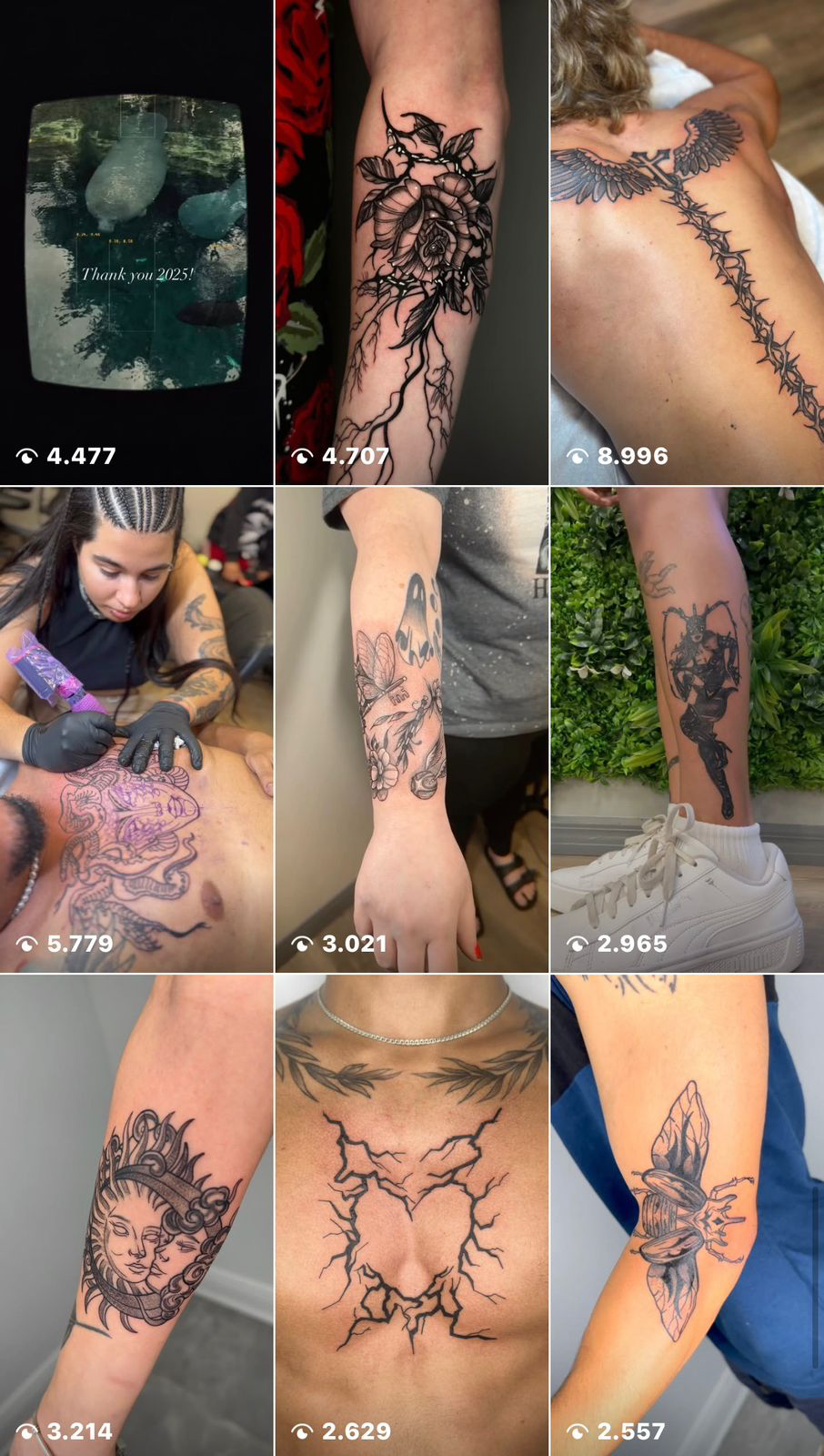 Feed de Gio Souza antes do sistema — posts com 2 a 9 mil visualizações