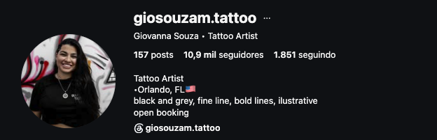 Perfil de Gio Souza com 10,9 mil seguidores — agora