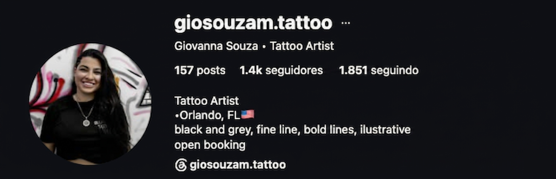 Perfil de Gio Souza com 1,4 mil seguidores — antes