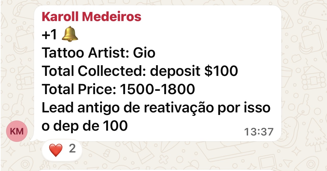 Venda fechada — Gio — ticket $1.500–1.800