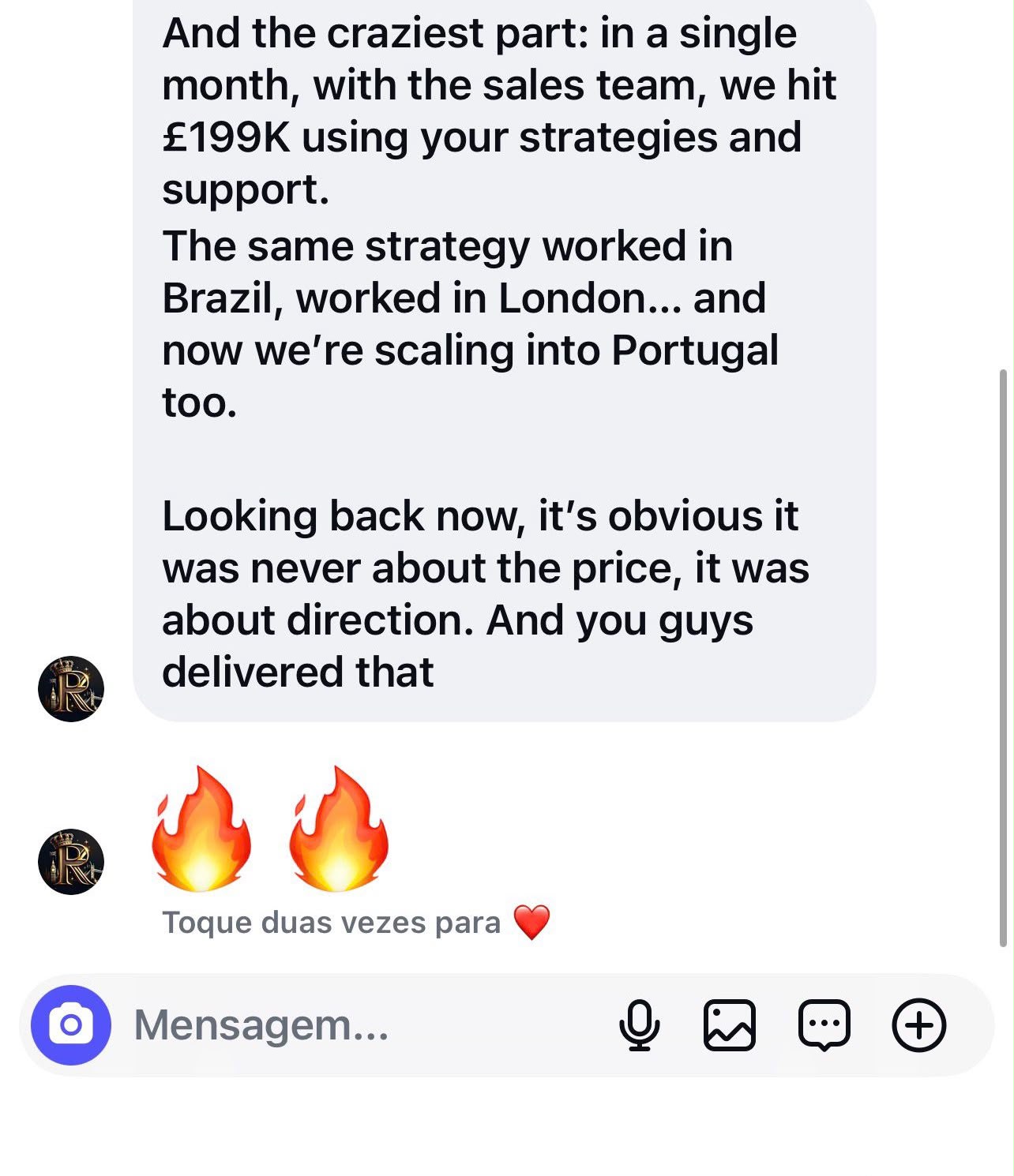 Message from Rabiska: in a single month we hit £199K — it was never about the price, it was about direction.