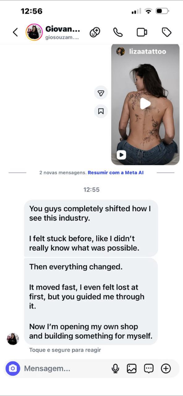 Message from Giovanna: you guys completely shifted how I see this industry — now I'm opening my own shop.