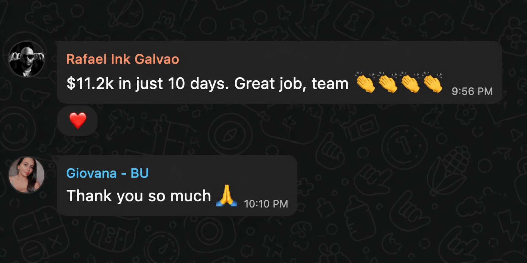 Message from Rafael: $11.2k in just 10 days. Great job, team.